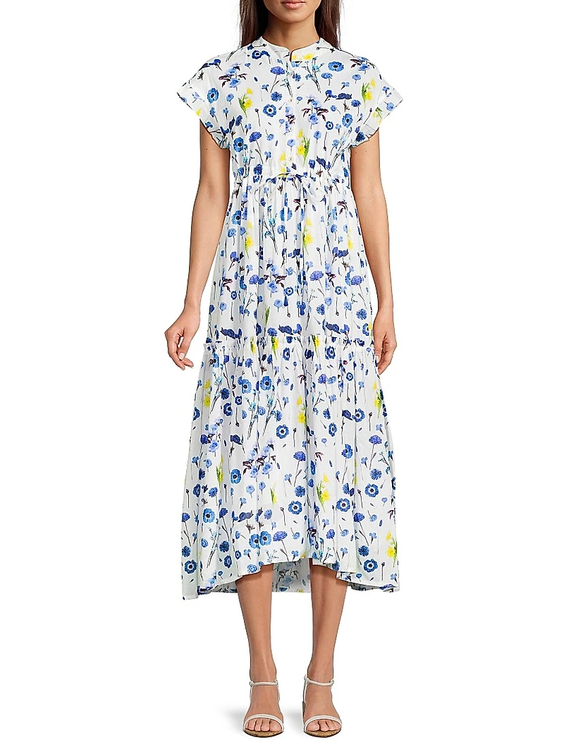 Mumi Floral Cotton Tie-Waist Midi-Dress