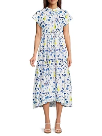 Mumi Floral Cotton Tie-Waist Midi-Dress