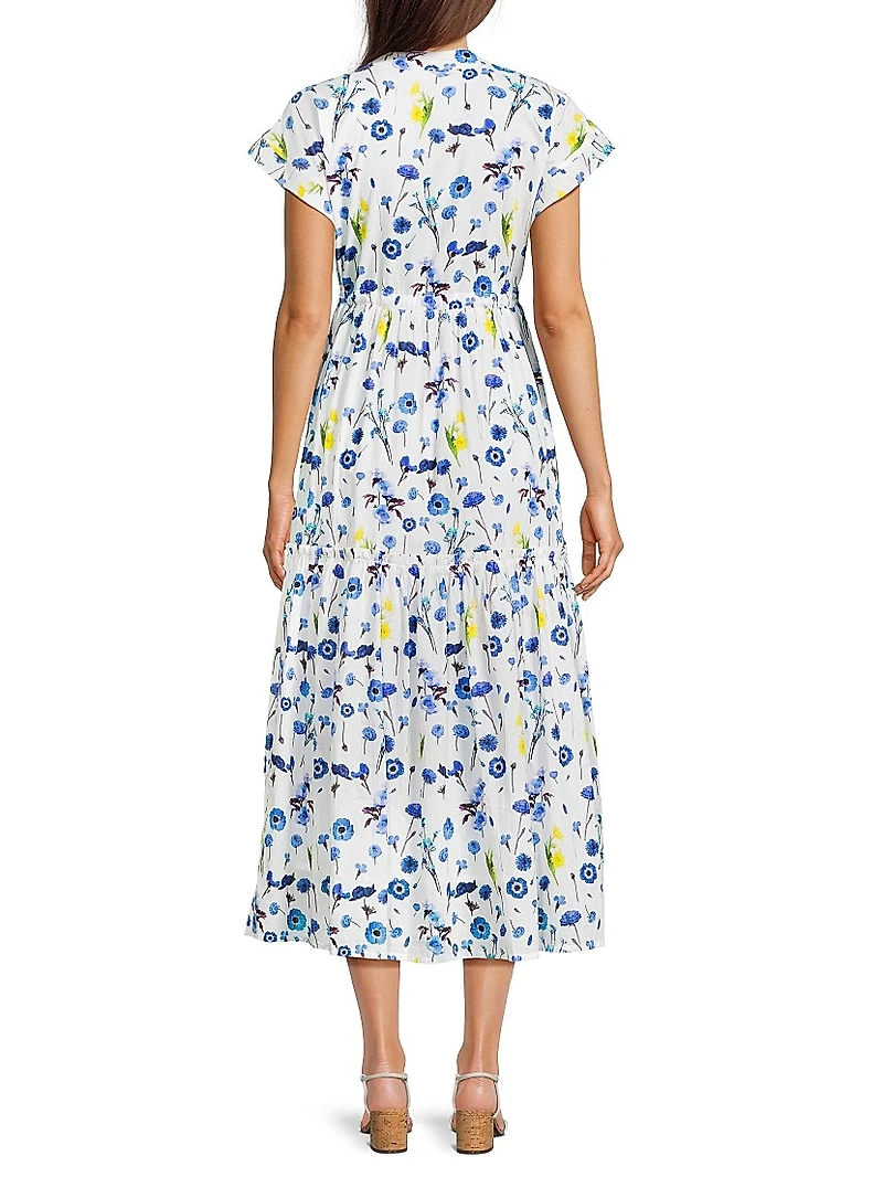 Mumi Floral Cotton Tie-Waist Midi-Dress