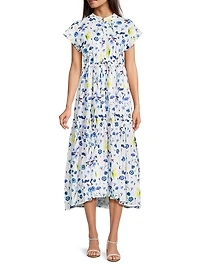 Mumi Floral Cotton Tie-Waist Midi-Dress