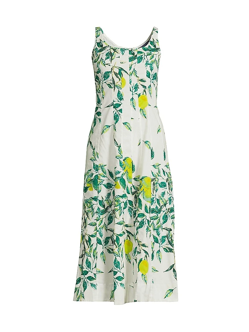 Camillie Leaf-Printed Cotton Midi-Dress