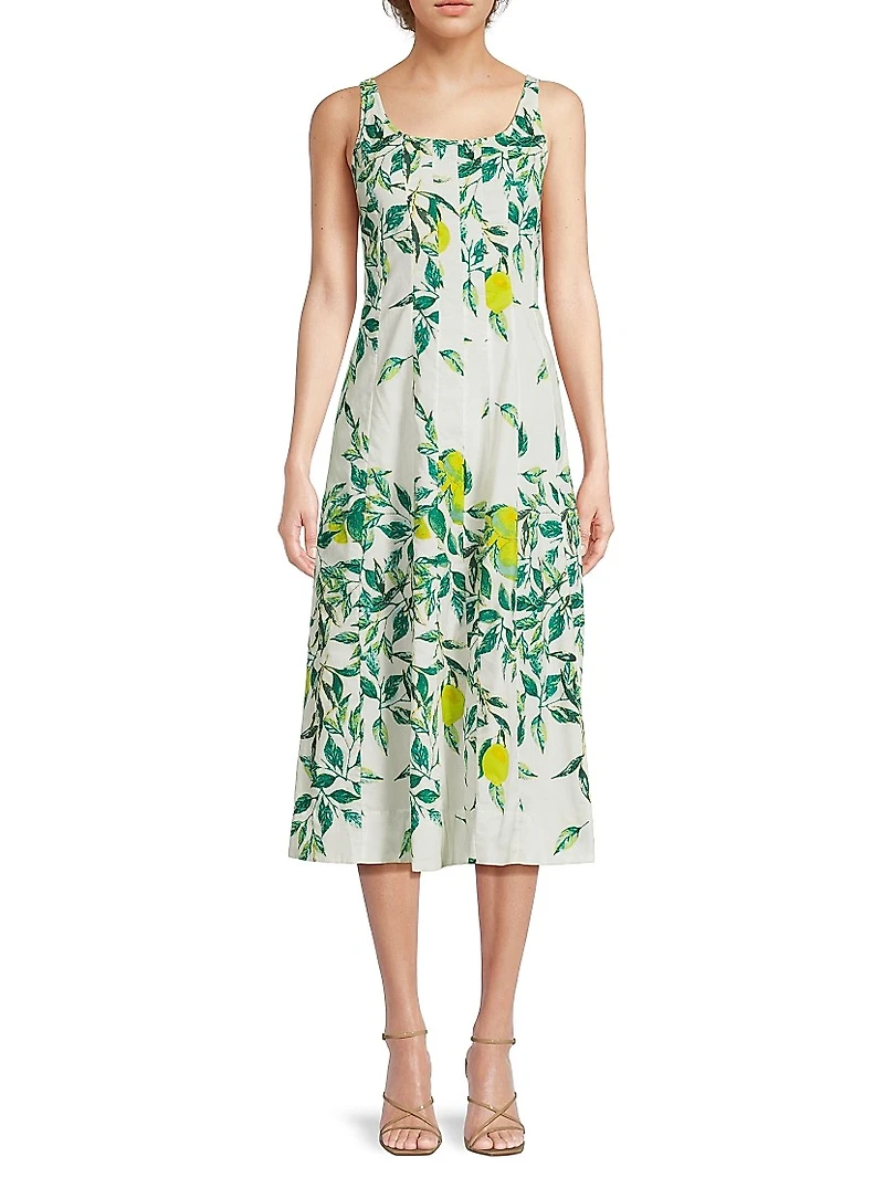 Camillie Leaf-Printed Cotton Midi-Dress