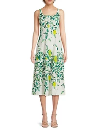 Camillie Leaf-Printed Cotton Midi-Dress