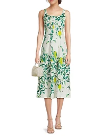 Camillie Leaf-Printed Cotton Midi-Dress