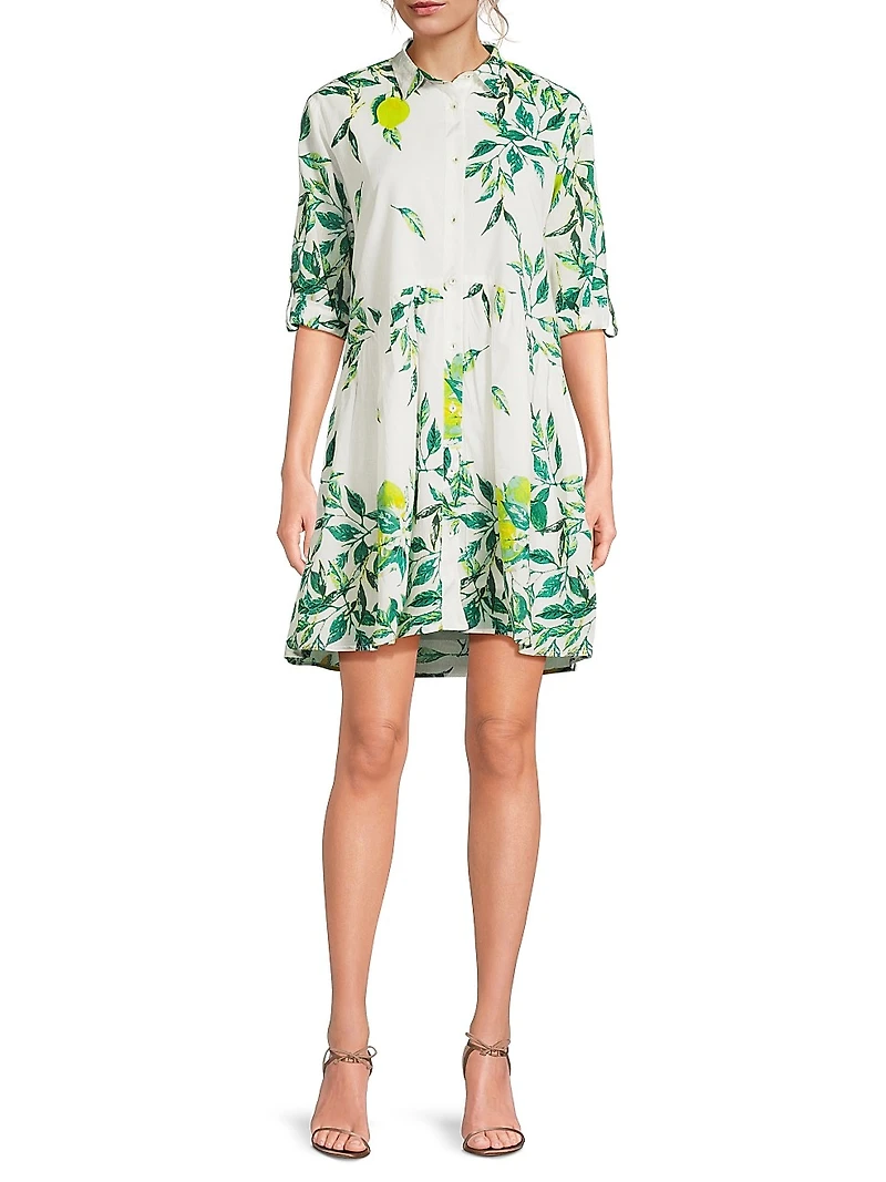 Deauville Leaf-Printed Mini-Shirtdress