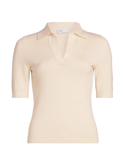 Cotton-Cashmere Short-Sleeve Polo Sweater
