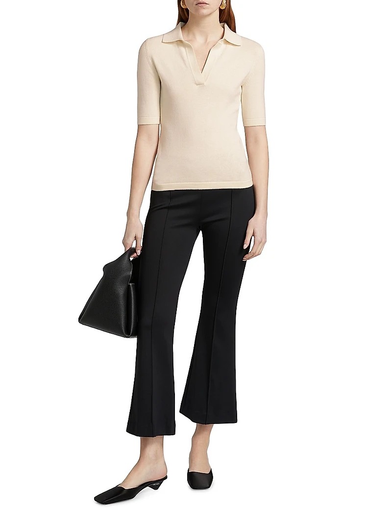 Cotton-Cashmere Short-Sleeve Polo Sweater