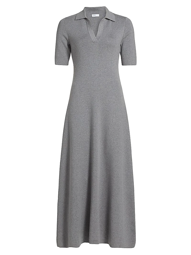 Cotton-Cashmere Knit Polo Midi-Dress