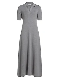 Cotton-Cashmere Knit Polo Midi-Dress