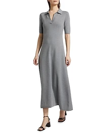 Cotton-Cashmere Knit Polo Midi-Dress