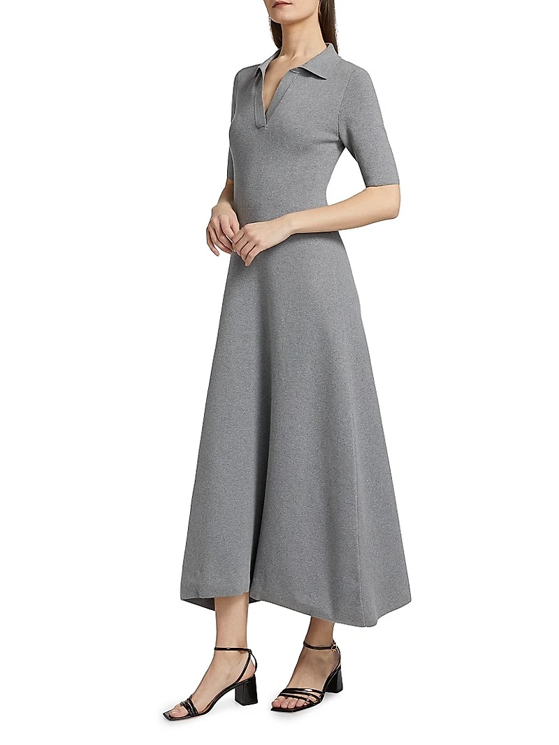 Cotton-Cashmere Knit Polo Midi-Dress
