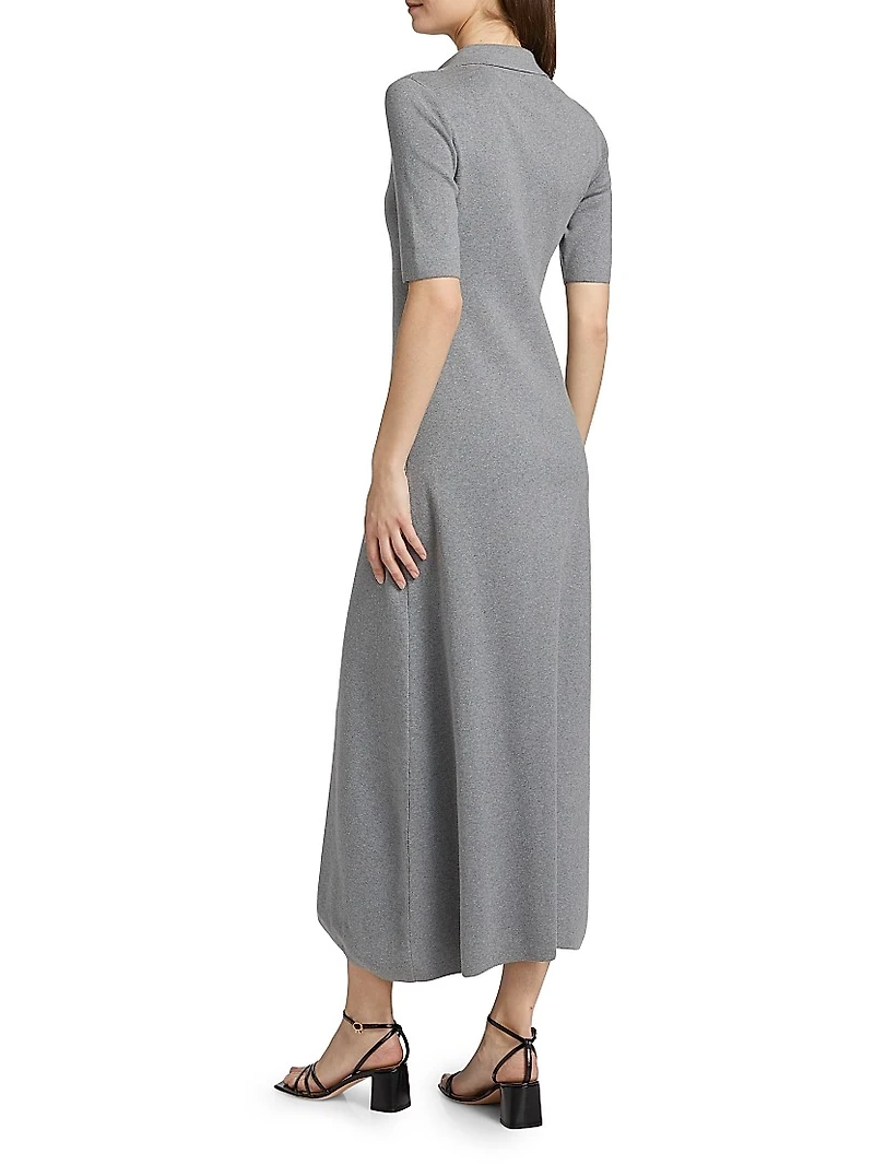 Cotton-Cashmere Knit Polo Midi-Dress