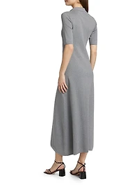 Cotton-Cashmere Knit Polo Midi-Dress
