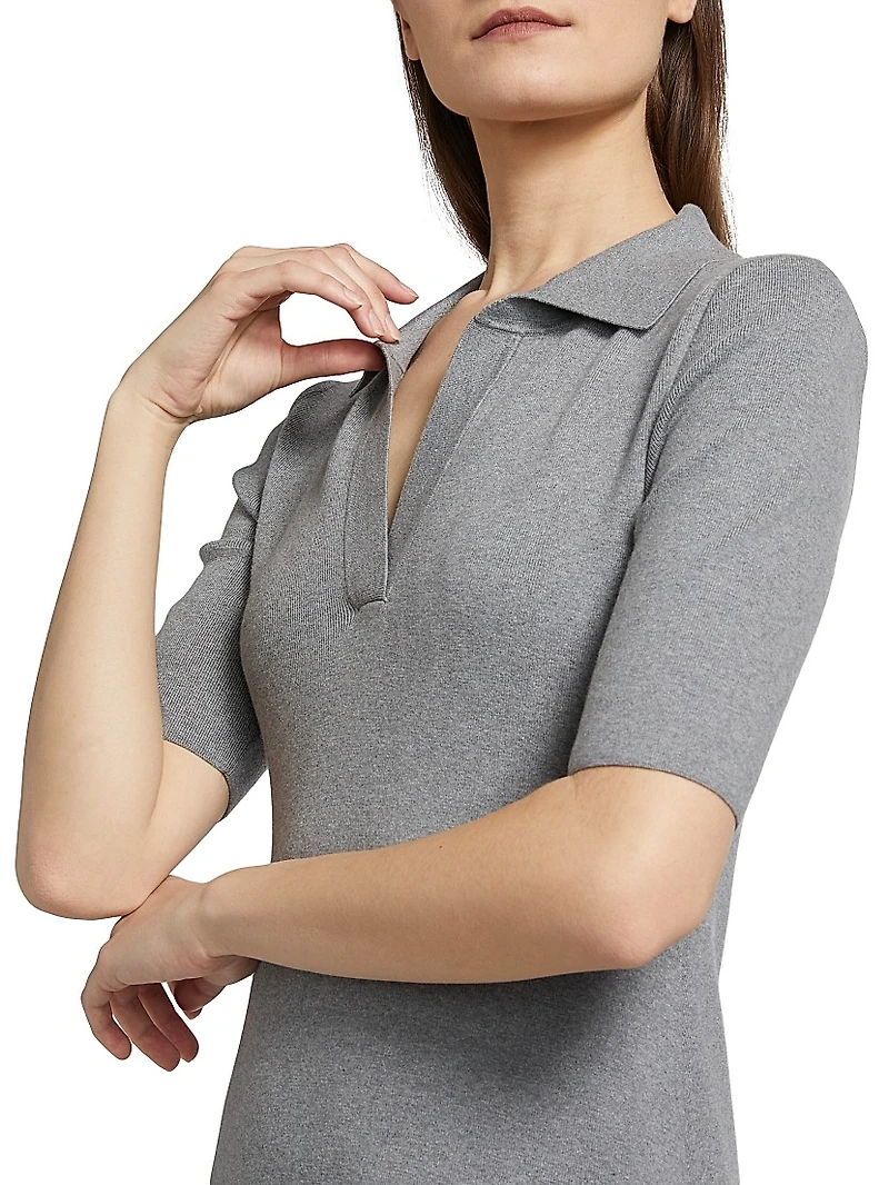 Cotton-Cashmere Knit Polo Midi-Dress