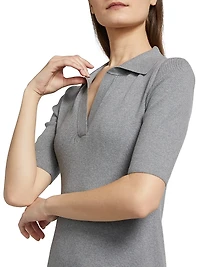 Cotton-Cashmere Knit Polo Midi-Dress