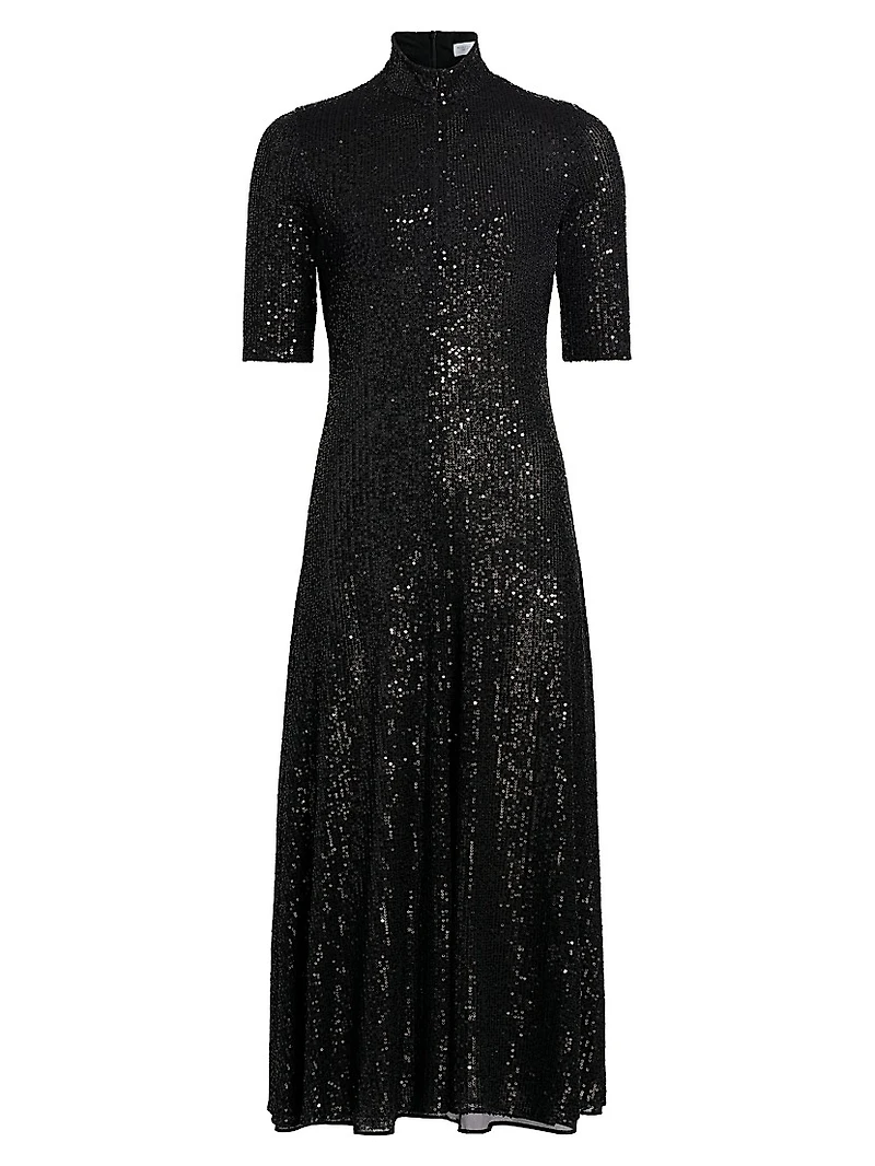 Sequined Mock Turtleneck Midi-Dress