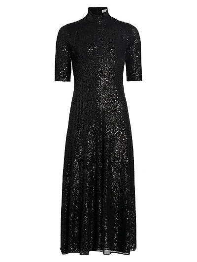 Sequined Mock Turtleneck Midi-Dress