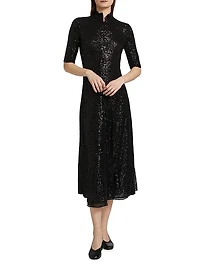Sequined Mock Turtleneck Midi-Dress