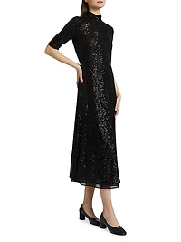 Sequined Mock Turtleneck Midi-Dress