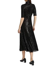 Sequined Mock Turtleneck Midi-Dress