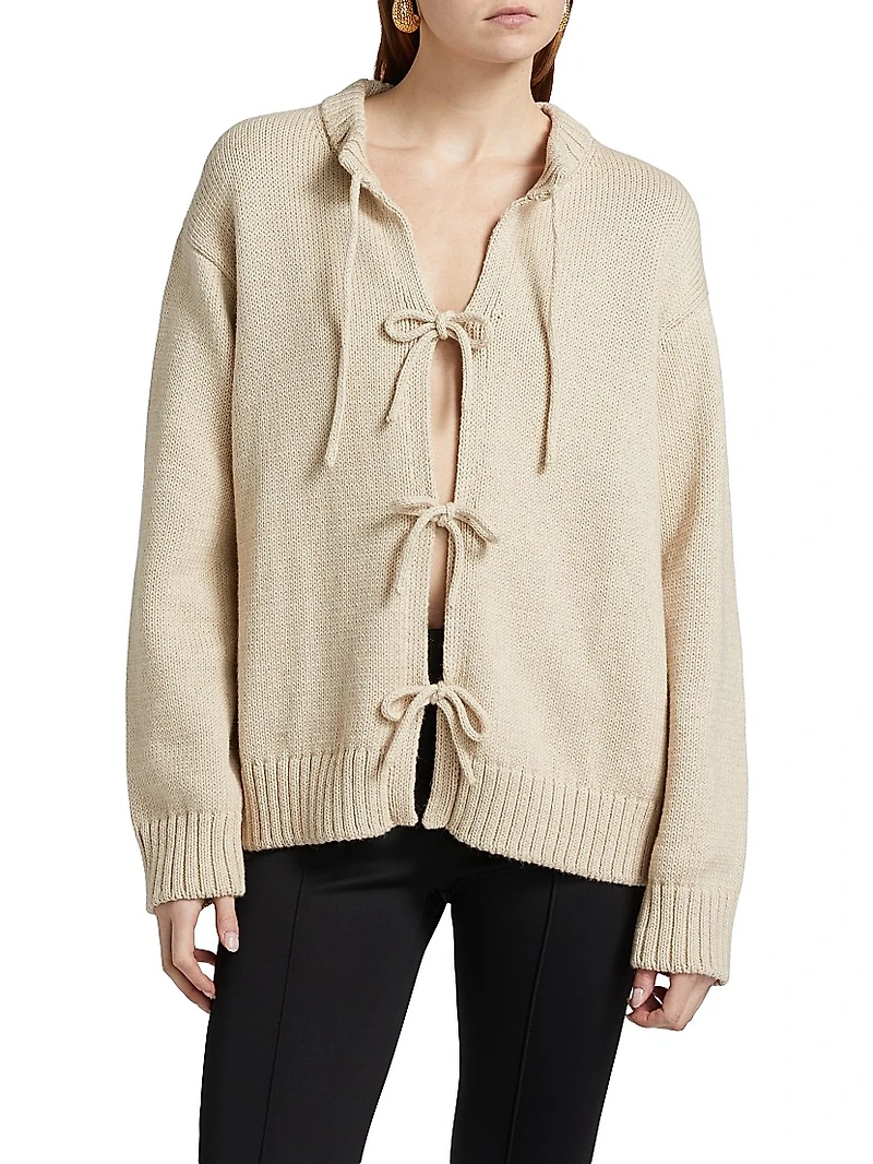 Cotton-Alpaca Knit Tie-Front Cardigan