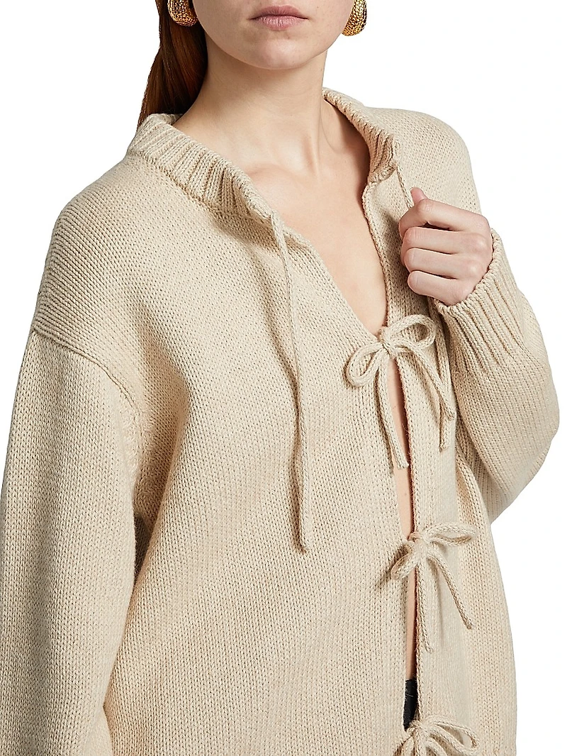 Cotton-Alpaca Knit Tie-Front Cardigan