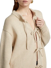 Cotton-Alpaca Knit Tie-Front Cardigan