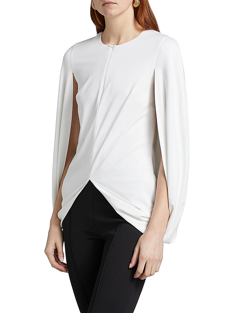 Draped Round-Neck Cape Top