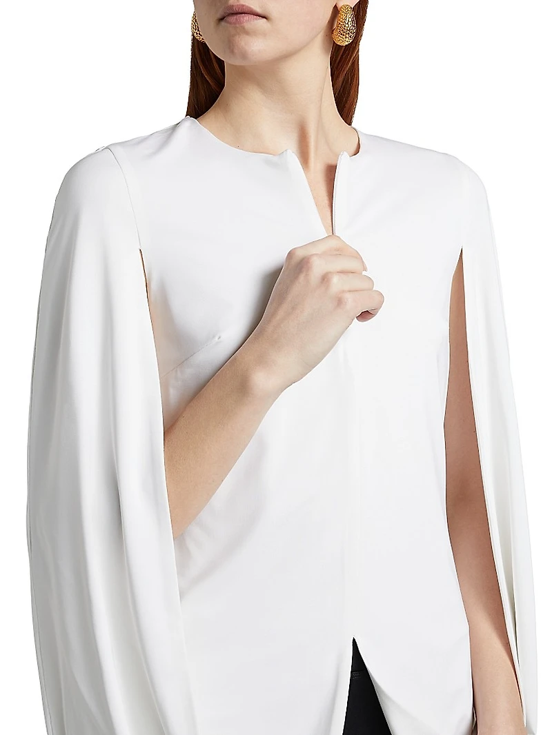 Draped Round-Neck Cape Top