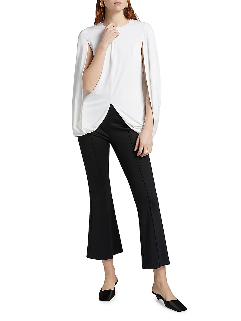 Draped Round-Neck Cape Top