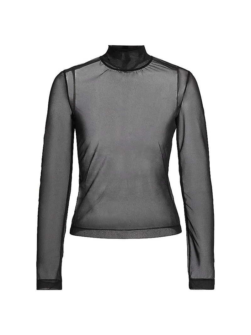 Sheer Turtleneck Long-Sleeve T-Shirt
