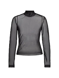 Sheer Turtleneck Long-Sleeve T-Shirt