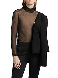 Sheer Turtleneck Long-Sleeve T-Shirt
