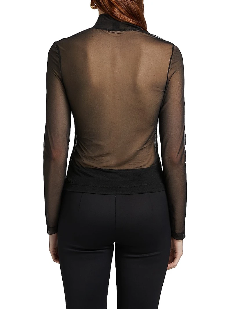 Sheer Turtleneck Long-Sleeve T-Shirt