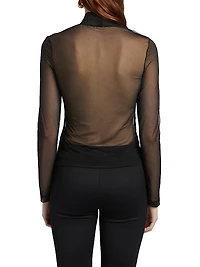 Sheer Turtleneck Long-Sleeve T-Shirt