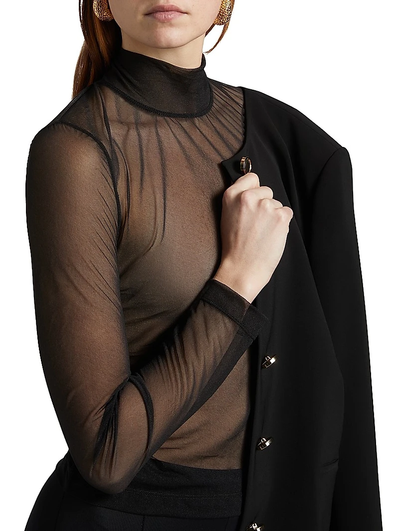 Sheer Turtleneck Long-Sleeve T-Shirt