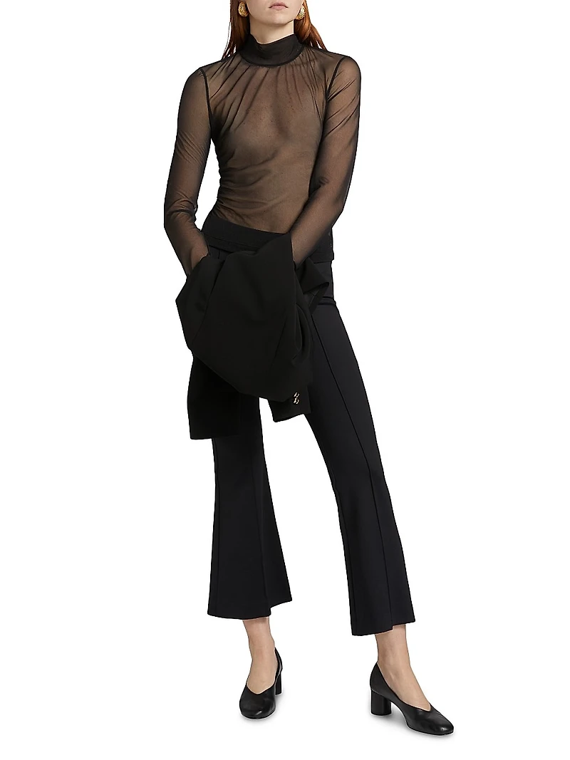 Sheer Turtleneck Long-Sleeve T-Shirt