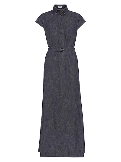 Belted Shirt Dress with Precious Collar Details