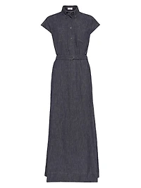 Belted Shirt Dress with Precious Collar Details