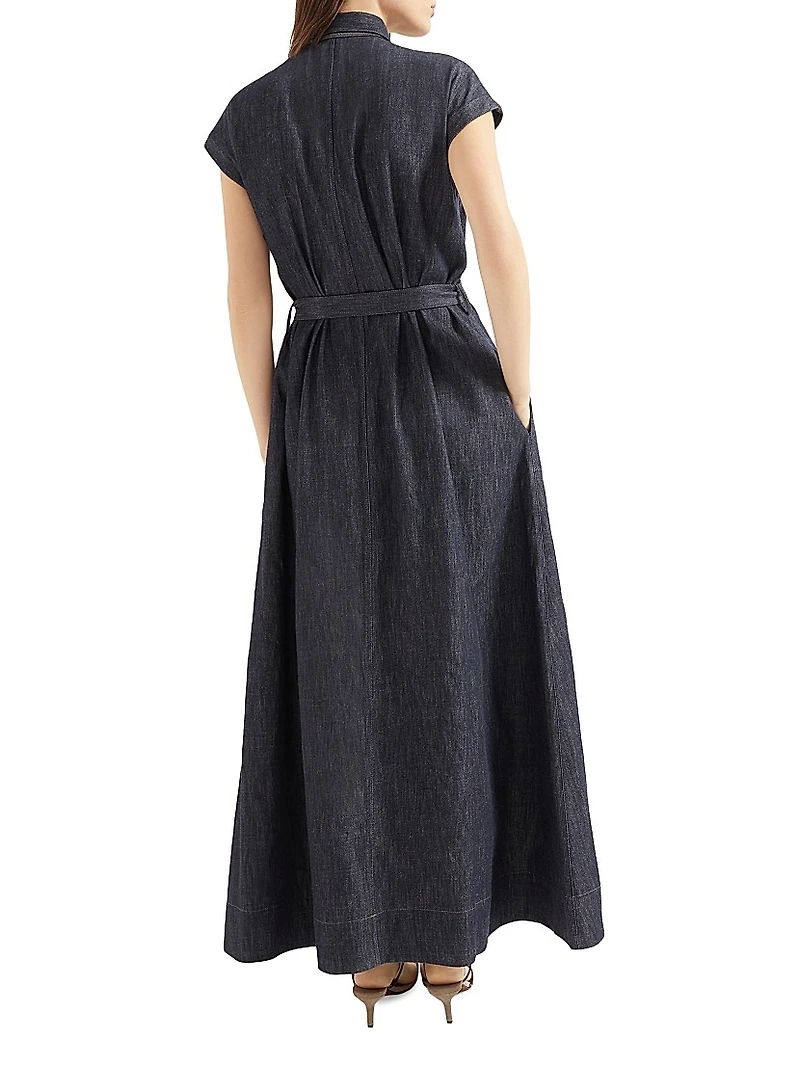 Belted Shirt Dress with Precious Collar Details