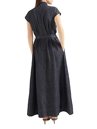 Belted Shirt Dress with Precious Collar Details