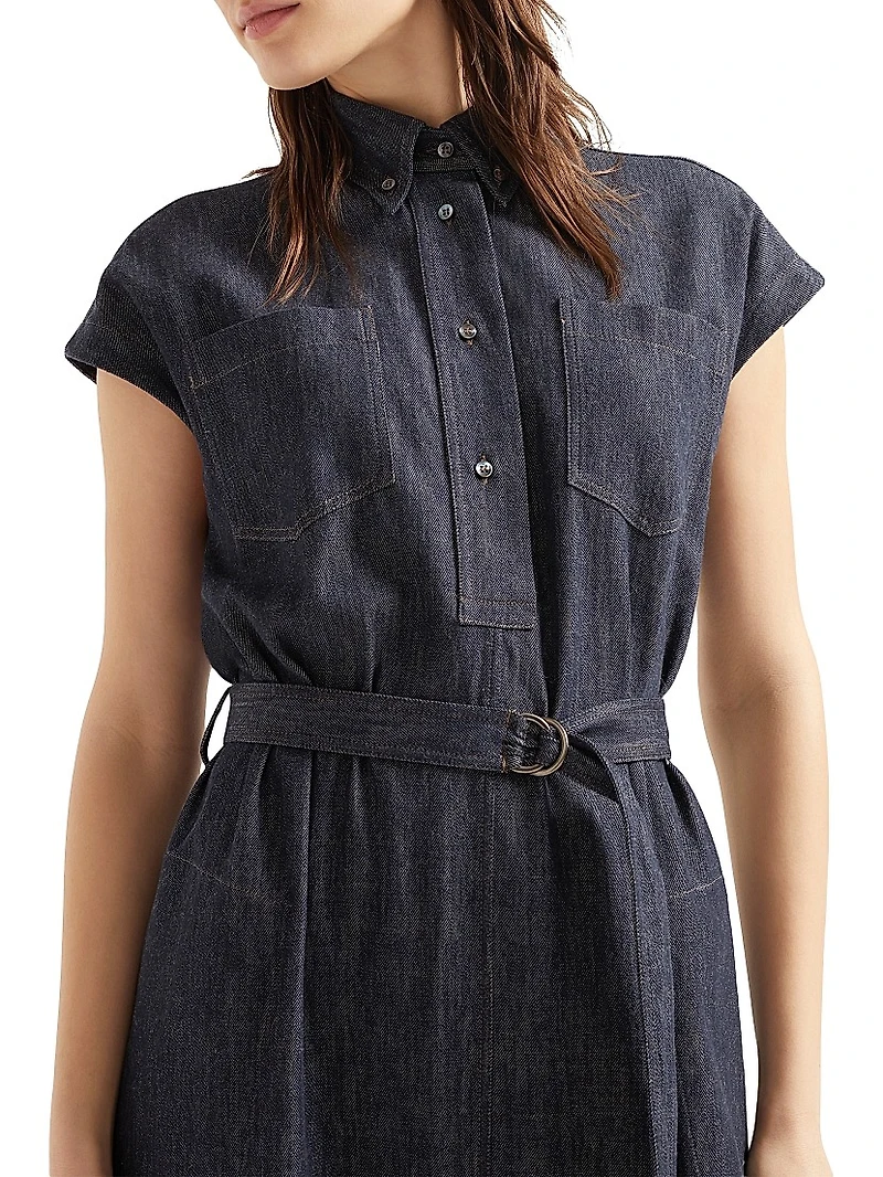 Belted Shirt Dress with Precious Collar Details