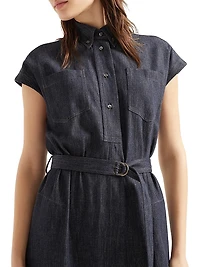 Belted Shirt Dress with Precious Collar Details