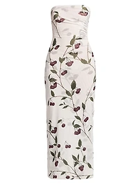 Cherry Ruched Strapless Maxi Dress