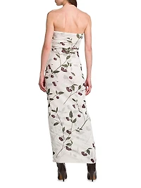 Cherry Ruched Strapless Maxi Dress