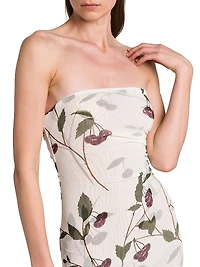 Cherry Ruched Strapless Maxi Dress