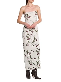 Cherry Ruched Strapless Maxi Dress