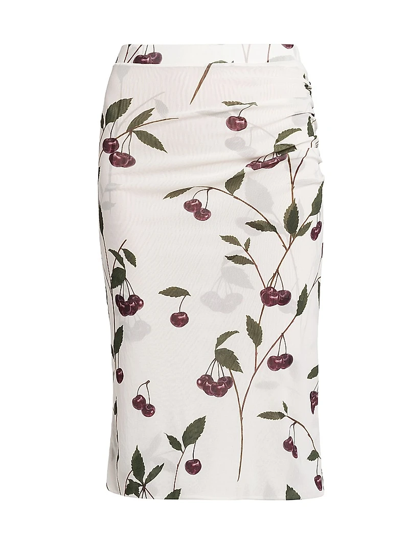 Cherry Ruched Midi-Skirt