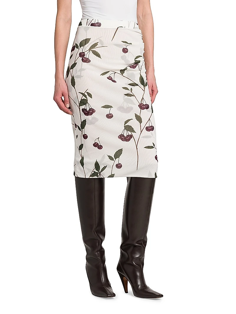 Cherry Ruched Midi-Skirt