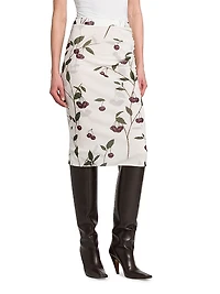 Cherry Ruched Midi-Skirt